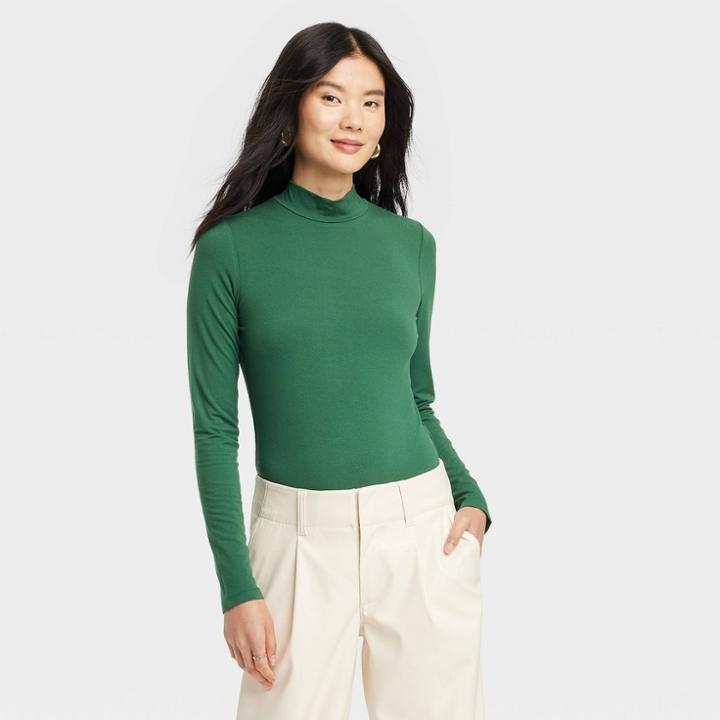 Women's Turtleneck Bodysuit - A New Day Green