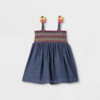 Toddler Girls' Chambray Smocked Tank Top - Cat & Jack Dark Blue