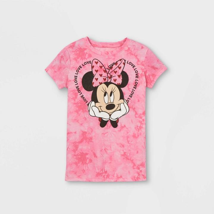 Girls' Disney Minnie Mouse Tie-dye Short Sleeve T-shirt - Pink
