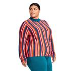 Women's Plus Size Striped Mock Turtleneck Pullover Sweater - Victor Glemaud X Target Orange/teal Blue