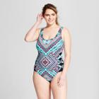 Surfside Women's Plus Size Cut Out One Piece - Blue Multi 3x,