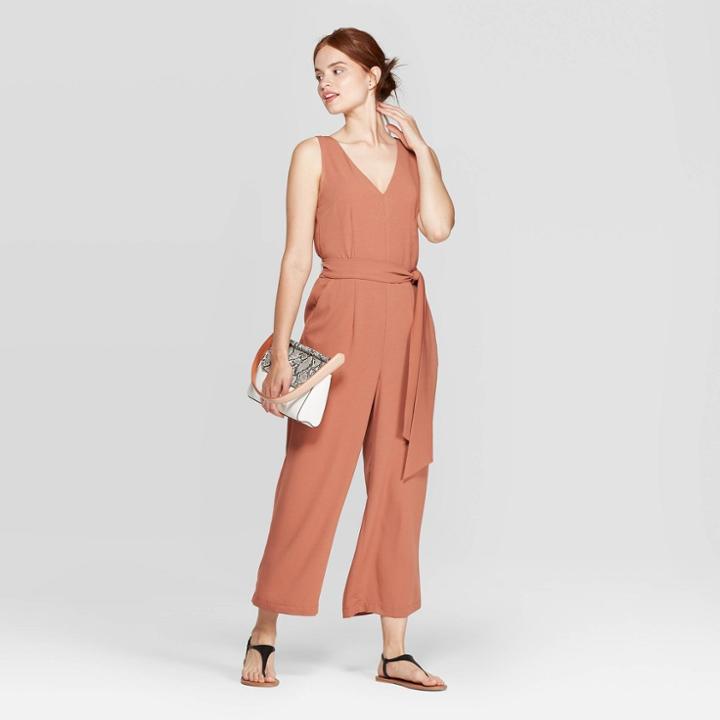 Women's Sleeveless V-neck Jumpsuit - A New Day Brown
