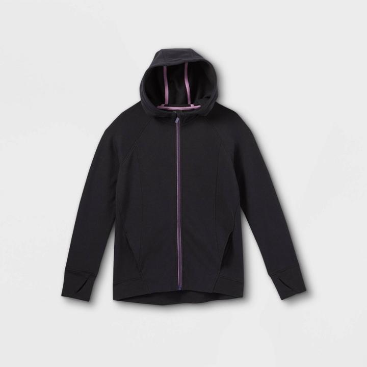 Girls' Fleece Full Zip Hoodie - All In Motion Black