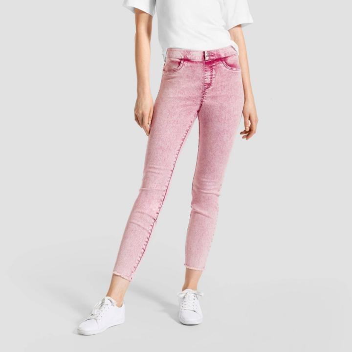 Hue Studio Women's Mid-rise Acid Wash Denim Jean Skimmer Leggings - Pink