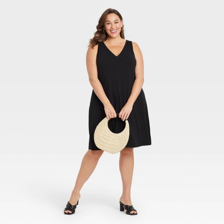 Women's Plus Size Knit Tank Dress - Ava & Viv Black