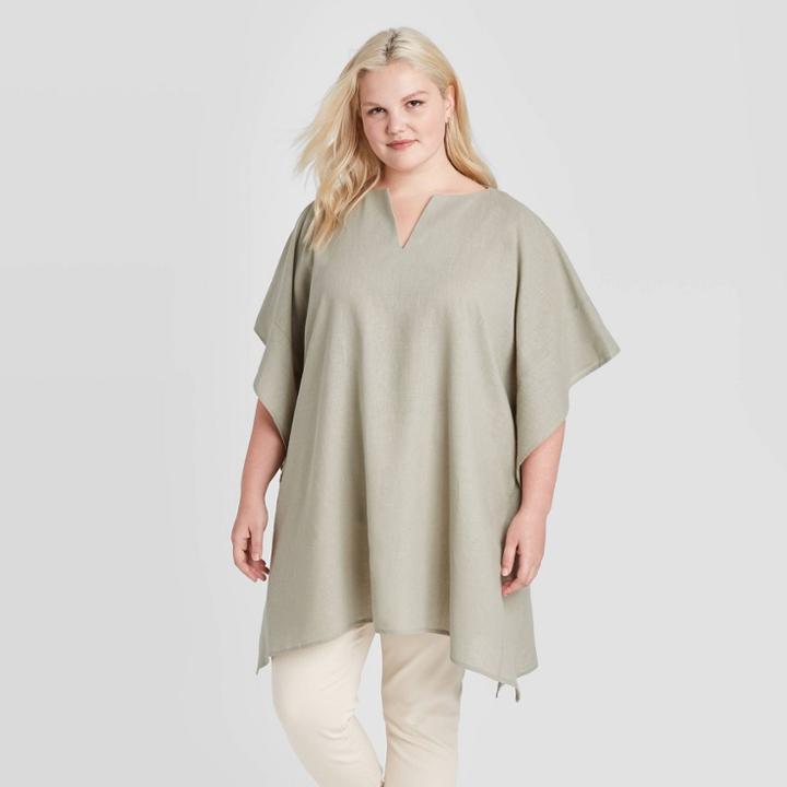 Women's Plus Size Solid Cape - Universal Thread Olive Gray One Size, Women's, Green