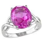 Target 7.49 Ct. T.w. Simulated Pink Sapphire And .01 Ct. T.w. Diamond 3-prong Set Ring In Sterling Silver - 9 - Pink, White