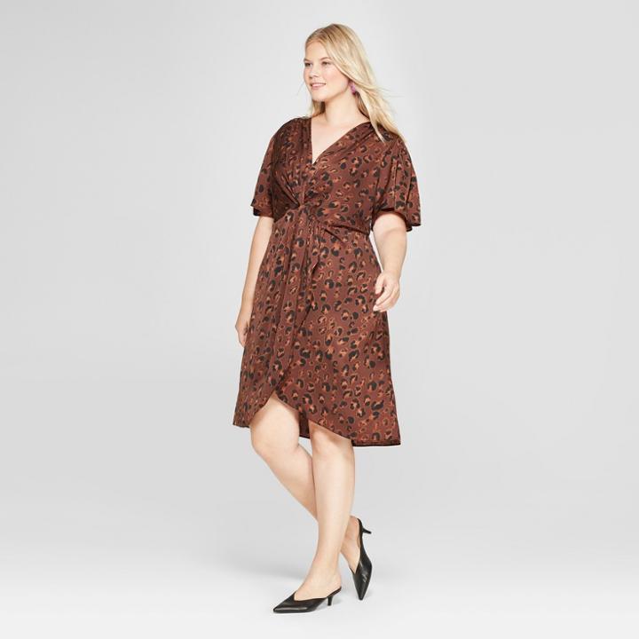 Women's Plus Size Wrap Dress - Ava & Viv Brown