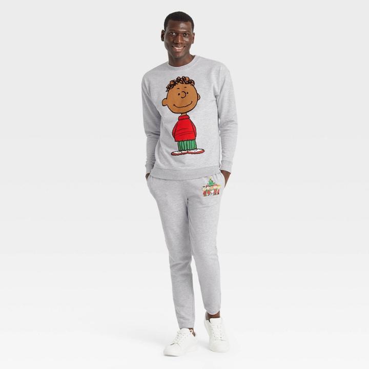 Men's Peanuts Franklin Family Holiday Graphic Sweatshirt - Light Gray Wash