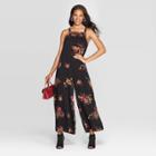 Women's Floral Print Square Neck Sleeveless Waistless Jumpsuit - Xhilaration Black