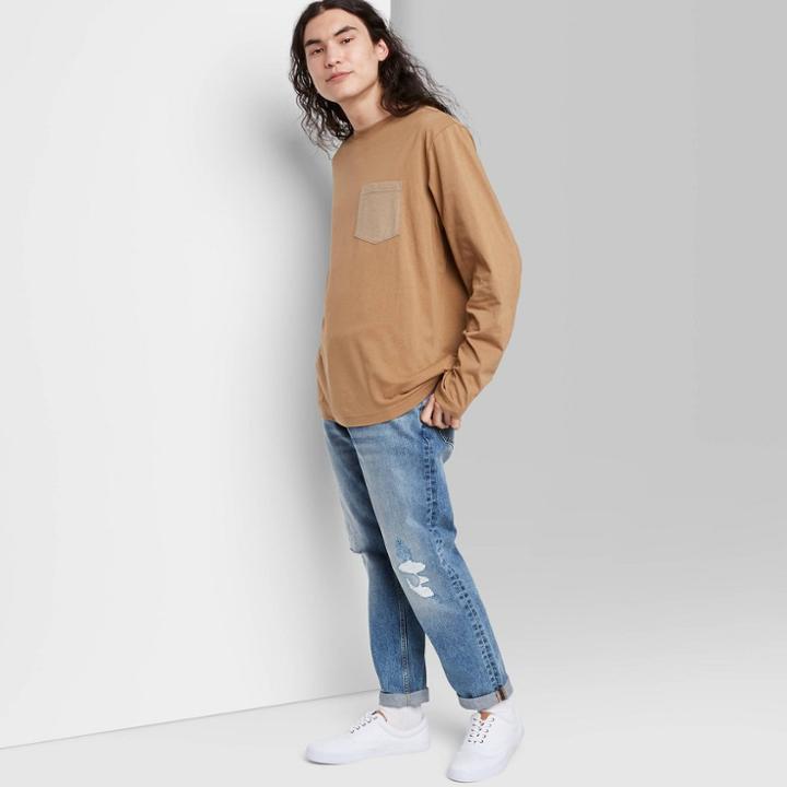 Adult Colorblock Regular Fit Crewneck Long Sleeve T-shirt - Original Use Tan