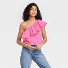 Women's One Shoulder Ruffle Top - A New Day Pink