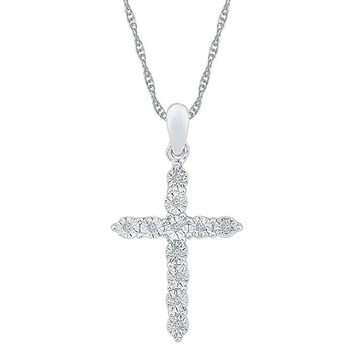 Target Diamond Accent Round White Diamond Cross Pendant In Sterling Silver, Women's