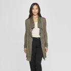 Women's Long Sleeve Open-front Pointelle Cardigan - Knox Rose Olive (green)