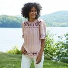 Women's Short Sleeve Embroidered Clip Dot Top - Knox Rose Cream
