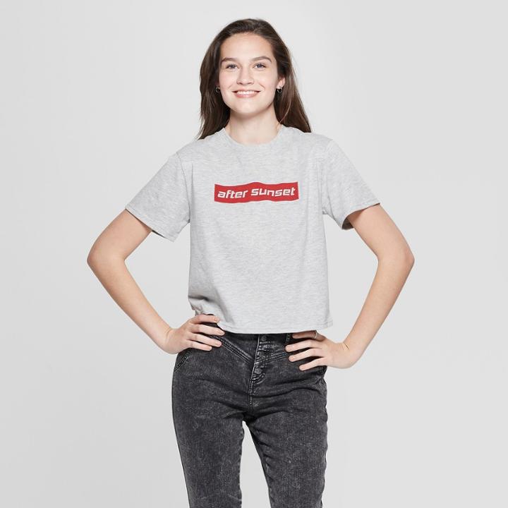 Women's Short Sleeve After Sunset Cropped Graphic T-shirt - Mighty Fine (juniors') Heather Gray