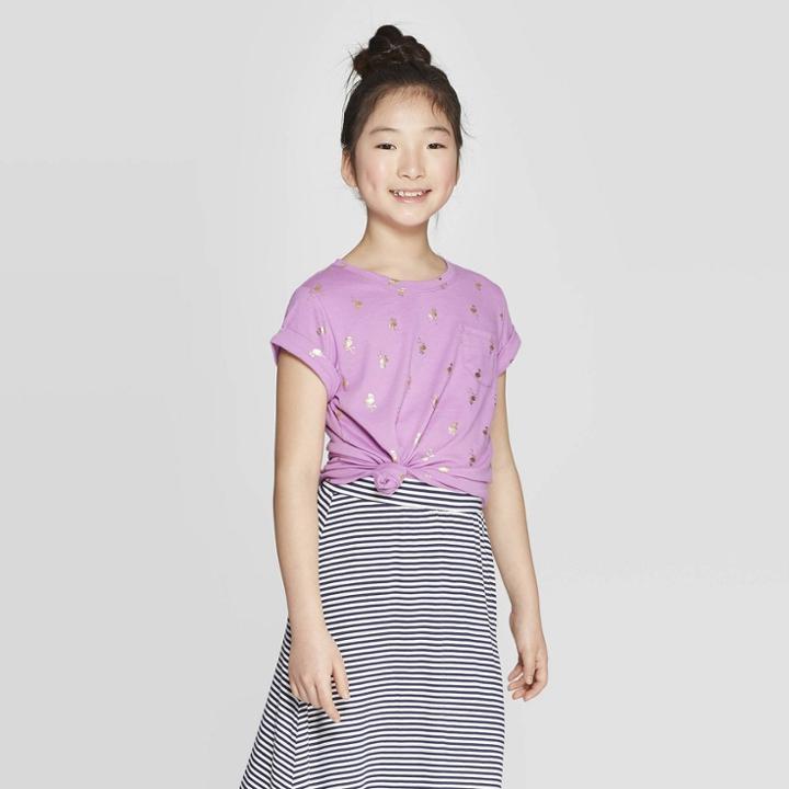 Girls' Short Sleeve Flamingo Print T-shirt - Cat & Jack Violet