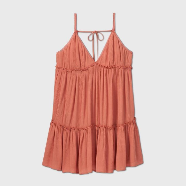Women's Plus Size Sleeveless Tiered Swing Dress - Wild Fable Coral