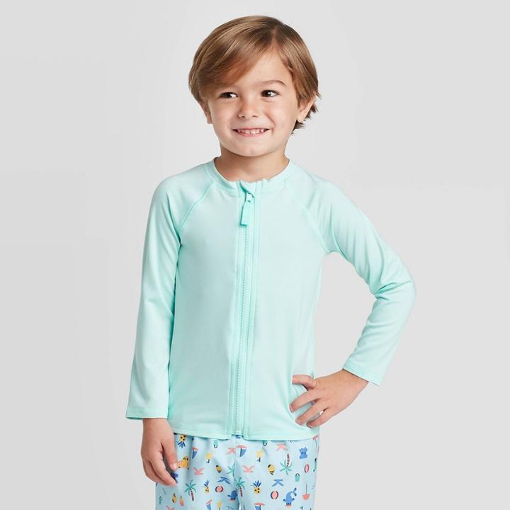 Toddler Boys' Zip-up Raglan Long Sleeve Rash Guard - Cat & Jack Turquoise 12m, Toddler Boy's, Blue
