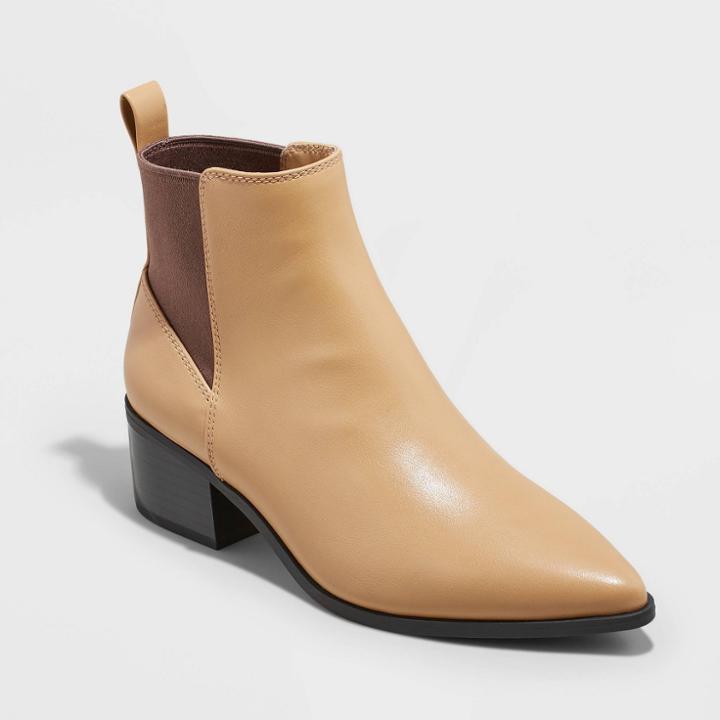 Women's Gwen Low Shaft Heeled Boots - A New Day Tan