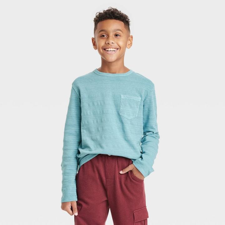 Boys' Textured Long Sleeve Striped T-shirt - Cat & Jack Blue