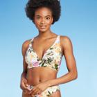 Women's V-neck Longline Plunge Bikini Top - Kona Sol Floral Print D/dd Cup, Blue