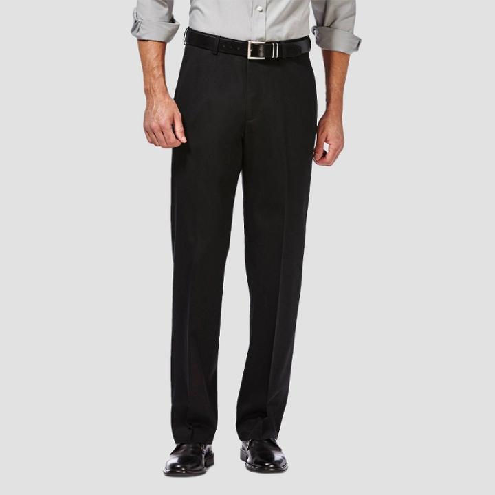 Haggar Men's Premium No Iron Classic Fit Flat Front Casual Pants - Black