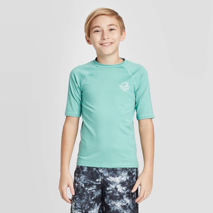 Petiteboys' Short Sleeve Heather Raglan Shark Logo Rash Guard - Art Class Aqua Xs, Boy's, Blue