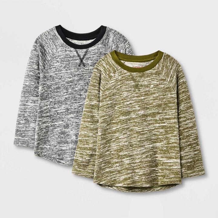 Toddler Boys' 2pk Sweater Knit Long Sleeve T-shirt - Cat & Jack Olive Green/charcoal Gray