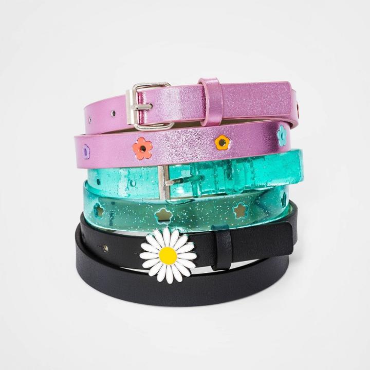 Kids' 3pk Rainbow Belt - Cat & Jack Teal/black