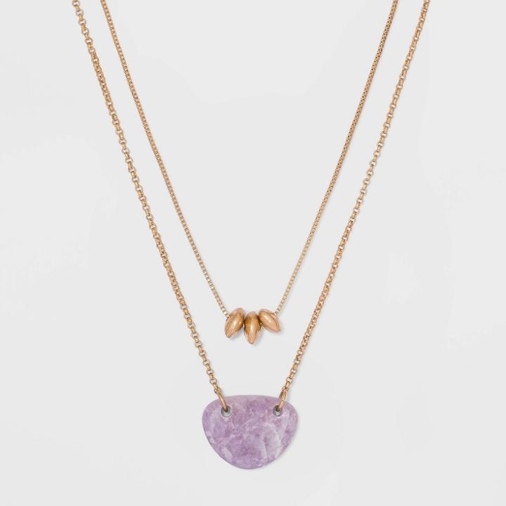 Semi-precious Worn Gold Layered Necklace - Universal Thread