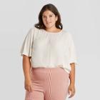 Women's Plus Size Jacquard Short Sleeve Woven T-shirt - A New Day Cream