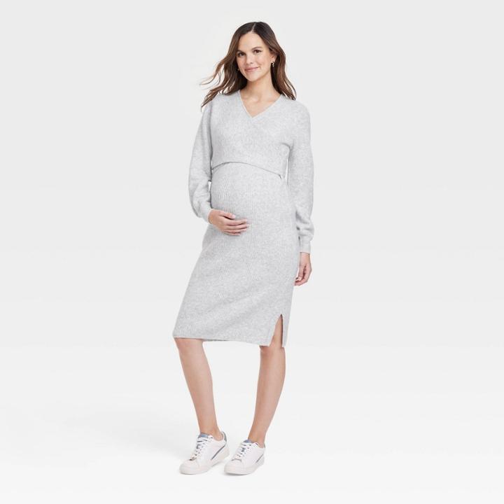 Long Sleeve Sweater Maternity Dress - Isabel Maternity By Ingrid & Isabel Gray