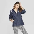 Women's Hooded Contrast Piping Rubber Rain Jacket - A New Day Navy