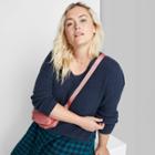 Women's Plus Size V-neck Ribbed Pullover Sweater - Wild Fable Navy