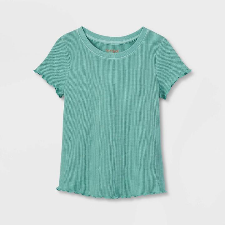 Girls' Short Sleeve Mini Waffle Shirt - Cat & Jack Ocean Green