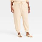 Women's Plus Size Regular Fit Ruffle Detail Jogger Sweatpants - Who What Wear Cream