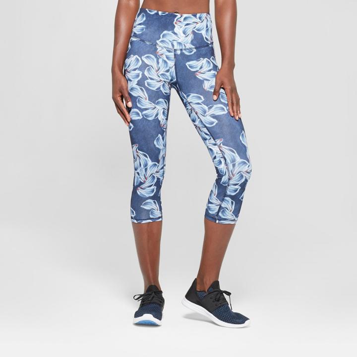 Women's Floral Print Everyday High-waisted Capri Leggings - C9 Champion Blue