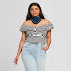 Women's Plus Size Pinstripe Sleeveless Knit Top - A New Day Navy/white X, Blue