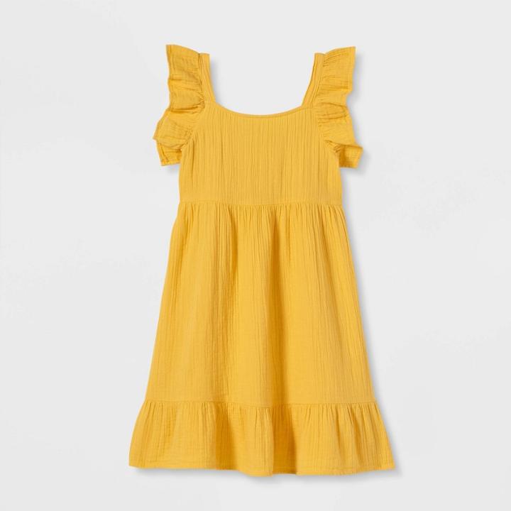 Girls' Gauze Flutter Sleeve Dress - Cat & Jack Light Mustard Yellow