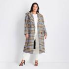 Women's Plus Size Long Double-breasted Trench Coat - Future Collective With Kahlana Barfield Brown Brown Plaid