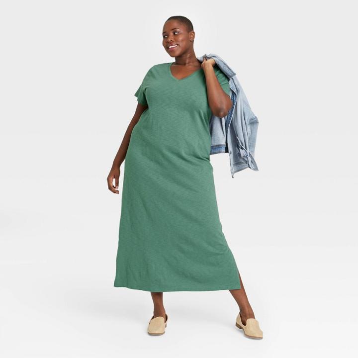 Women's Plus Size Short Sleeve T-shirt Dress - Universal Thread Green