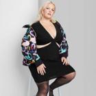 Women's Plus Size Long Sleeve Cut Out Lurex Bodycon Dress - Wild Fable Black