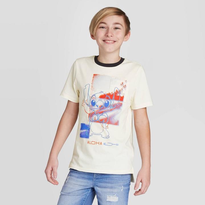 Petiteboys' Short Sleeve Lilo & Stitch T-shirt - Art Class Cream Xs, Boy's, Beige
