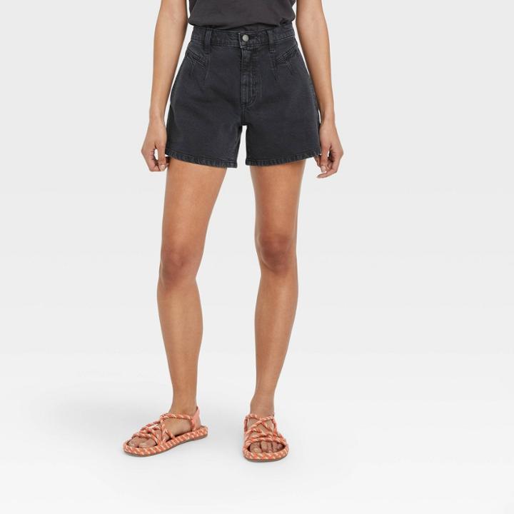 Women's High-rise A-line Midi Jean Shorts - Universal Thread Black