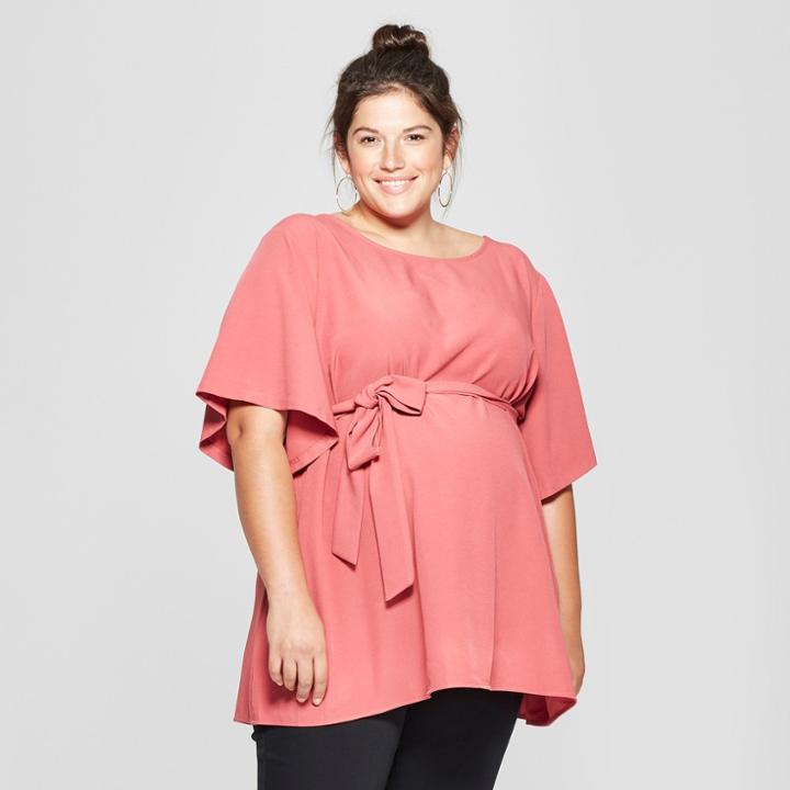 Maternity Plus Size Woven Tie Waist Blouse - Isabel Maternity By Ingrid & Isabel Red