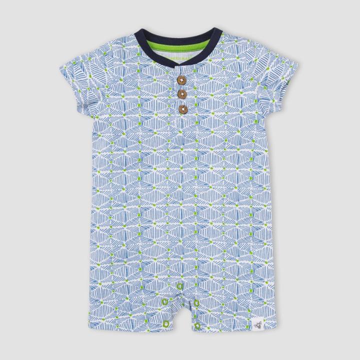 Burt's Bees Baby Boys' Abstract Triangles Henley Romper - Navy Blue Newborn