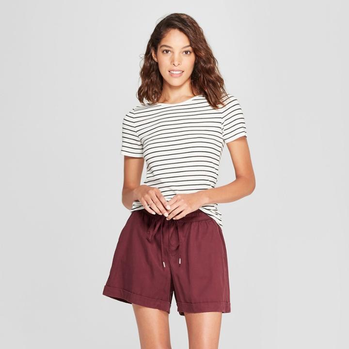 Women's Striped Short Sleeve Fitted Crew T-shirt - A New Day White/black