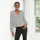 Women's Floral Print Puff Long Sleeve Wrap Top - A New Day Black/white