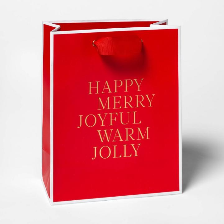 Red With Gold Happy Merry Joyful Cub Gift Bag - Sugar Paper , Gold Red
